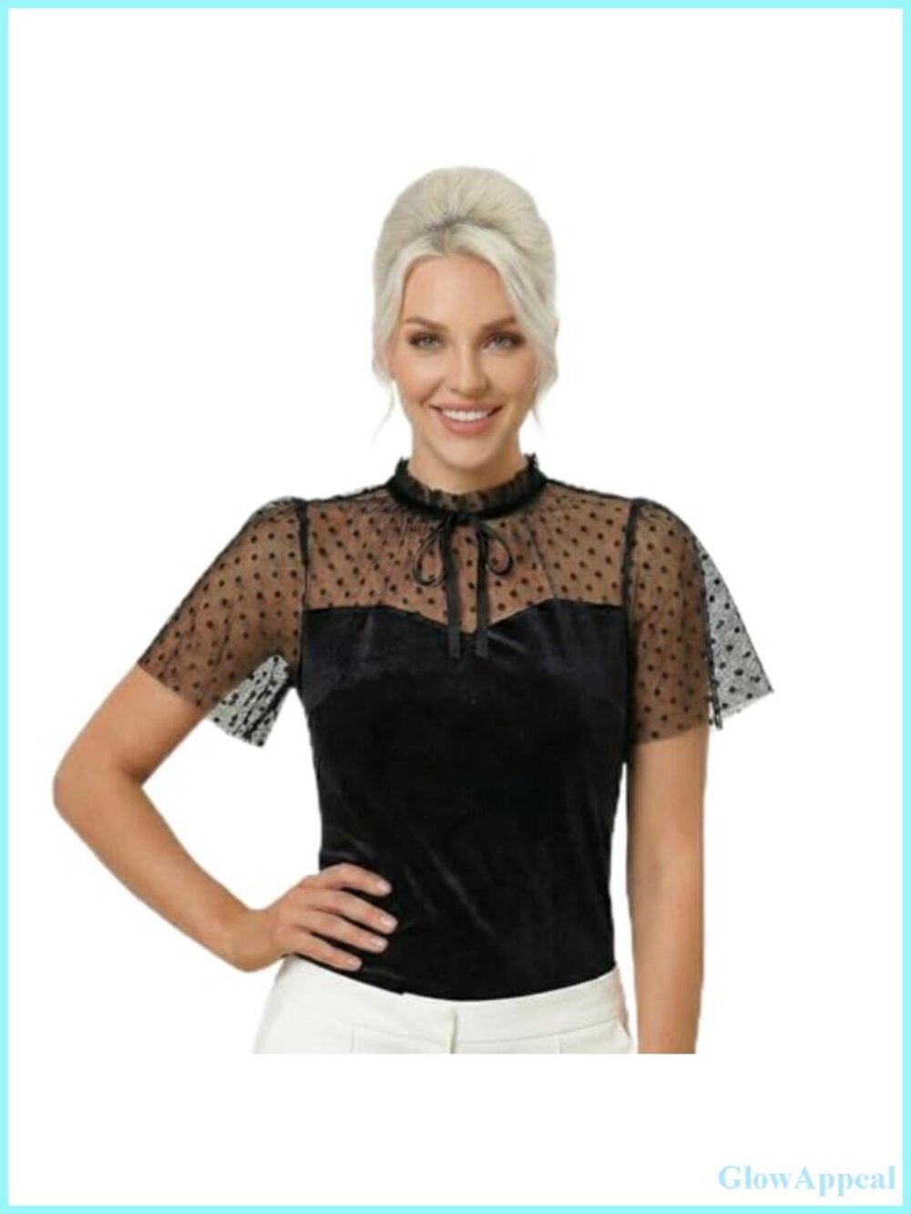 Vintage Velvet Blouse with Polka Dot Tulle & Bow